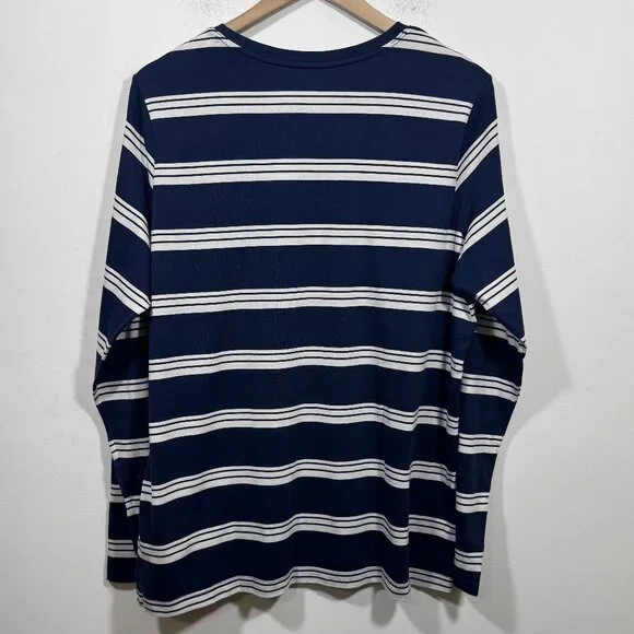 Land’s End Women’s Navy & White Stripe Long Sleeve Casual T Shirt Sz XL Nautical - Picture 2 of 4